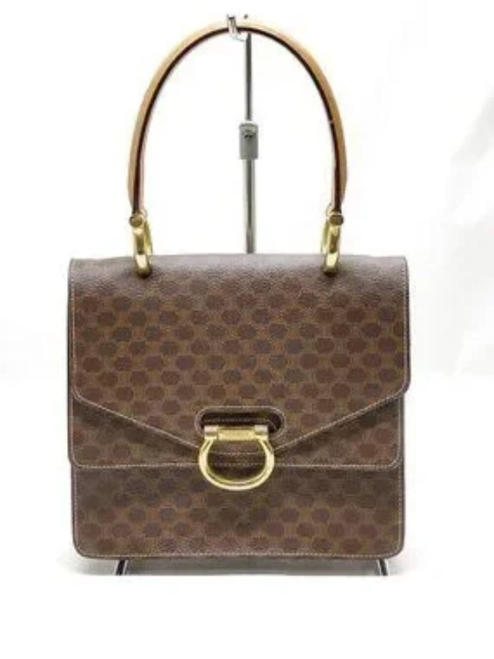 Authentic Celine Vintage Macadam Brown Monogram Leather Flap Top Handle Bag - Picture 2 of 16